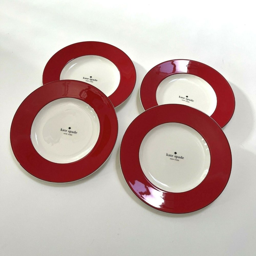 4PC New Kate Spade Rutherford Circle Red Accent Plates Dishes 9.2" Lenox - Picture 5 of 5